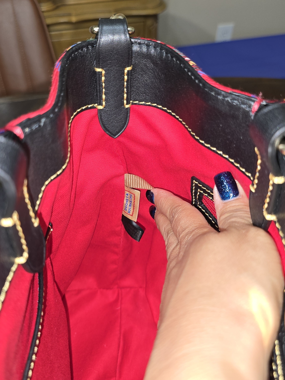 Dooney & Bourke Red Plaid Tote Bag with Black Trim - Picture 11 of 12
